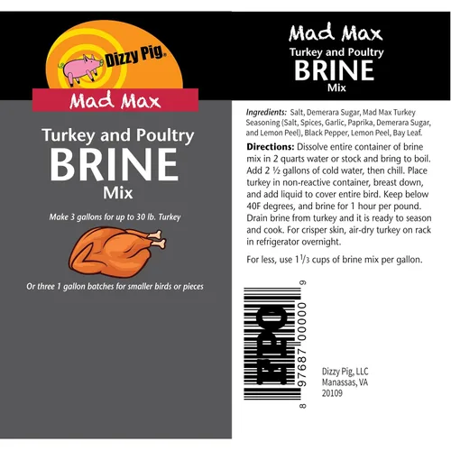 Vista 2 de Dizzy Pig Barbecue Company Black Label Series Seasonings - Mad Max Pavo BRINE (cuarto de galón)