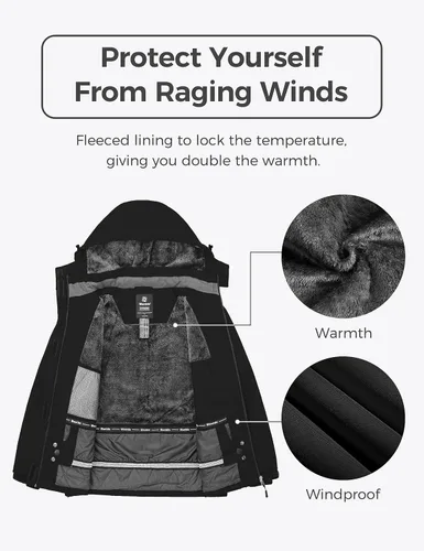 Vista 3 de Wantdo - Chaqueta de esquí impermeable para mujer, abrigo de invierno cálido y resistente al viento, abrigos de nieve