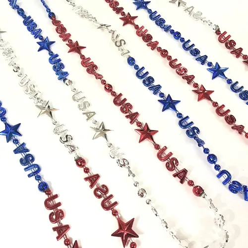 Vista 3 de Collares de cuentas del Día de la Independencia del 4 de julio, accesorios rojos, blancos y azules, joyería patriótica para fiestas (12 unidades)