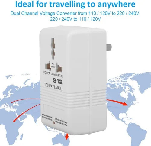 Vista 5 de Convertidor de voltaje 110/120 V a 220/240 V 100 W de doble canal CN enchufe adaptador elevador portátil