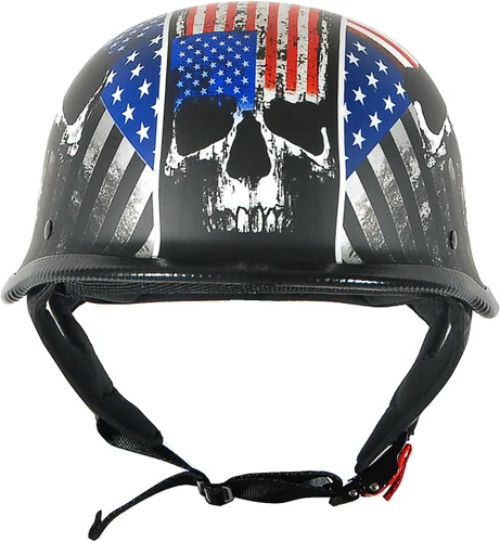 Vista 2 de 1Storm Casco de media cara para motocicleta, estilo alemán abierto, aprobado por DOT: HKY602 Flag Skull Bandera de calavera