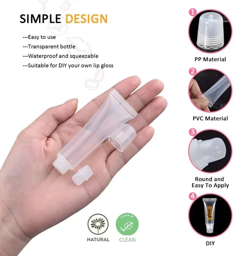 Vista 4 de 50 tubos de brillo labial 0.3 fl oz transparentes vacíos bálsamo labial contenedores rellenables suaves cosméticos para DIY Lip Gloss Base Glitter