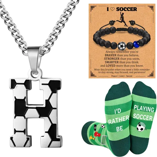 Vista 11 de Soccer Gifts Set A-Z Letter Soccer Necklace for Men Novelty Soccer Socks&Soccer Bracelets for Soccer Lovers