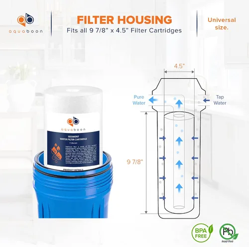 Vista 2 de Aquaboon Whole House - Filtro de agua de 1 micrón de 10 x 4.5 pulgadas contra sedimentos de repuesto compatible con DGD-5005, AP810, paquete de 2