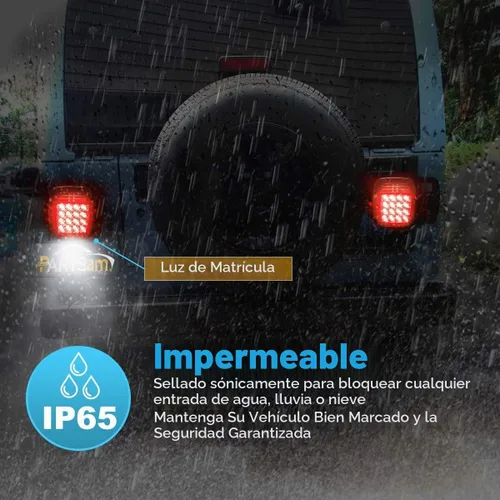 Vista 7 de Partsam 2 unids universal ahumado cuadrado combinación 38 luces LED traseras de señal con luces de placa de licencia, camiones de cama plana, freno