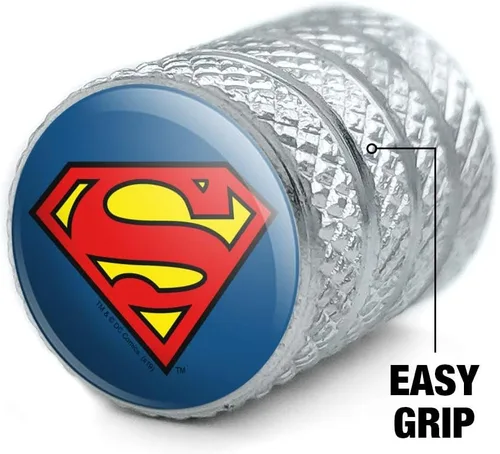 Vista 3 de Tapones de válvula de borde de neumático de aluminio con logotipo clásico del escudo de Superman