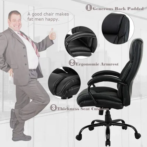 Vista 5 de Silla ejecutiva de oficina ejecutiva grande y alta, de 500 libras, silla de escritorio para computadora, ergonómica, respaldo alto, silla ejecutiva