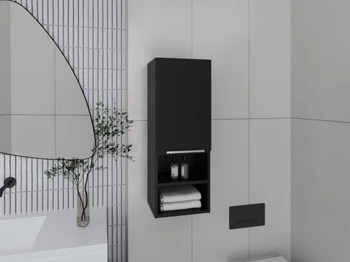 Vista 2 de Tuhome Mila - Botiquín de baño montado en la pared con almacenamiento abierto y cerrado, wengué negro