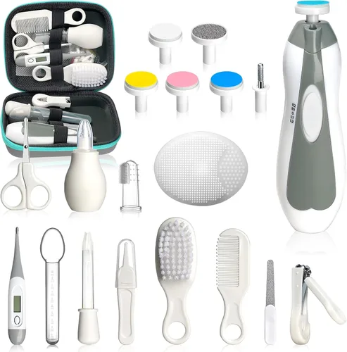 Vista 12 de Kit de cuidado de la salud y aseo del bebé, juego portátil de cuidado de seguridad para bebés, kit esencial para recién nacido (azul 13 en 1)