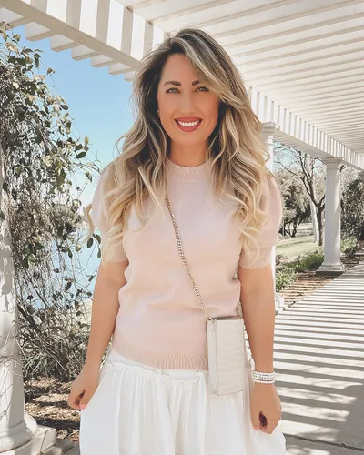 Vista 4 de Suéter de manga corta abombada para mujer, con cuello redondo, informal, de moda, blusas