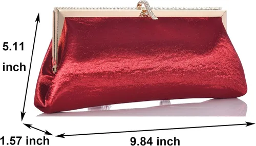 Vista 3 de Bolsa de embrague clásica de satén de lujo con elegante bolso cruzado con diamantes de imitación para boda, novia, graduación, graduación
