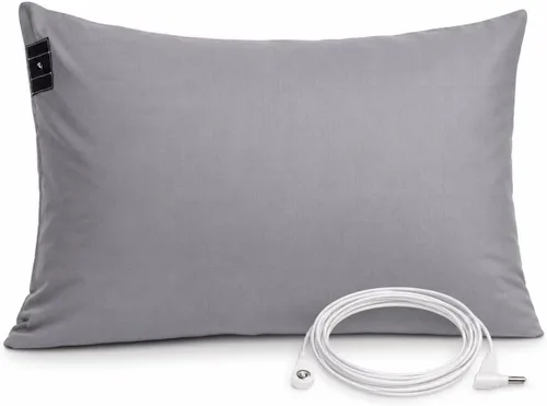 Vista 7 de Fundas de almohada Queen con cable de conexión a tierra de 15 pies, 2 fundas de almohada conductoras de fibra de algodón de fibra plateada para un