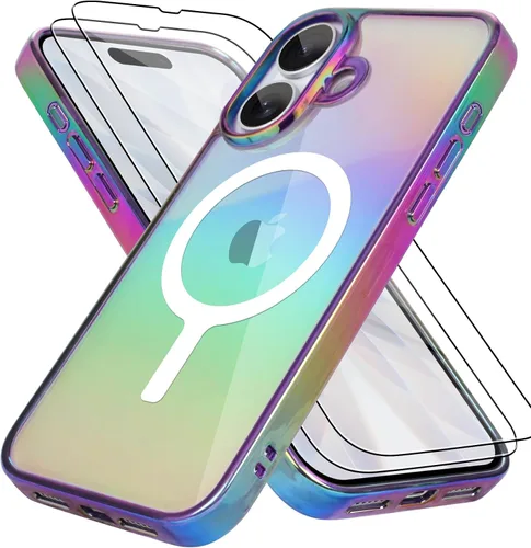 Vista 44 de Bonoma Funda magnética para iPhone 13 【Soporte para Magsafe】Protector de cámara de lujo de cristal fluorescente iridiscente con láser brillante + 2