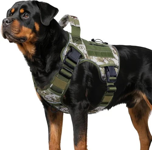 Vista 13 de WINGOIN Arnés táctico negro para perros pequeños, arnés resistente sin tirones con asa, arnés militar reflectante ajustable K9 para mascotas