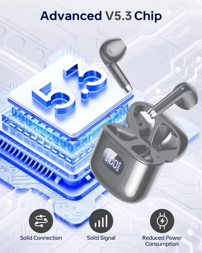 Vista 4 de Auriculares inalámbricos Bluetooth 5.3, auriculares Bluetooth con estuche de carga de pantalla LED, 40 horas de reproducción de sonido estéreo