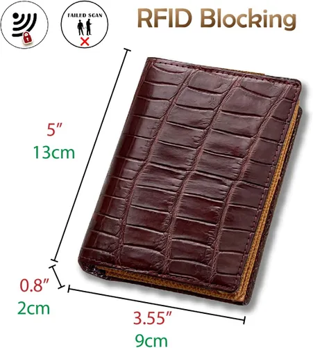 Vista 5 de Alligator - Cartera de cuero plegable personalizada para hombre cocodrilo con bocina de cocodrilo billetera a medida bloqueo RFID regalo de doble