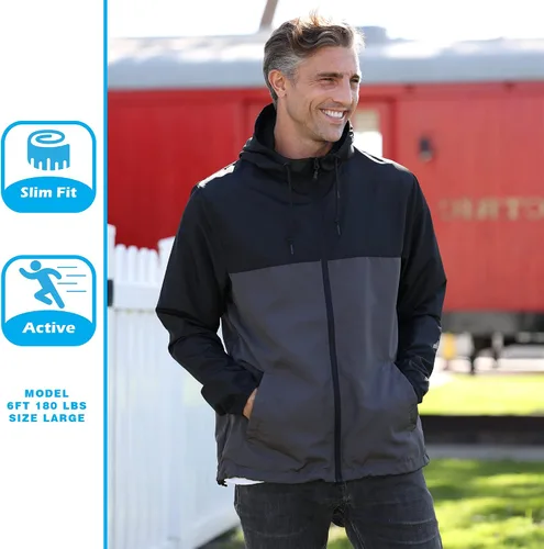 Vista 3 de Global Blank - Chaqueta cortavientos ligera para hombre resistente al agua.