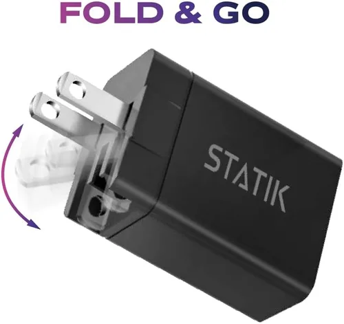 Vista 3 de STATIK Adaptador de corriente GaN de carga rápida - 48W Dual USB C y USB - Cargador compacto plegable para iPhone, iPad, Samsung, Pixel - Protección