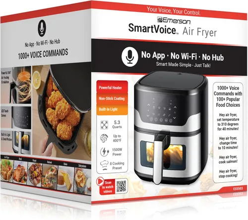 Vista 9 de Emerson Freidora de aire SmartVoice de 5.3 cuartos de galón, más de 1000 comandos de voz, cocina digital 6 en 1, diseño compacto de encimera, cocina