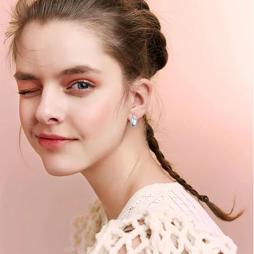 Vista 4 de Aretes de plata de ley S925 en forma de C, aretes de aro de cúpula gruesa para mujer, regalos de joyería