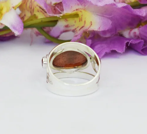 Vista 4 de Ravishing Impressions Precioso anillo de plata de ley 925 con ópalo de fuego mexicano y granate de piedra preciosa de plata de ley 925, Piedra