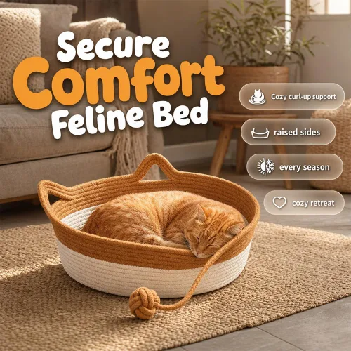 Vista 2 de Cesta tejida a mano para gatos, cesta de cuerda para gatos, marrón