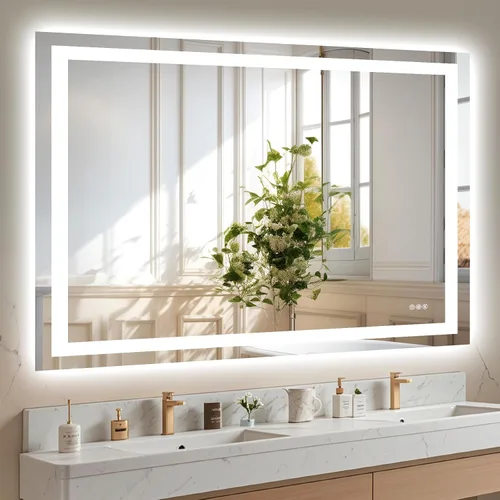 Vista 21 de Hivone - Espejo de baño LED de 24x30 pulgadas con luces, función antivaho, regulable, retroiluminado + iluminación frontal, espejo de tocador