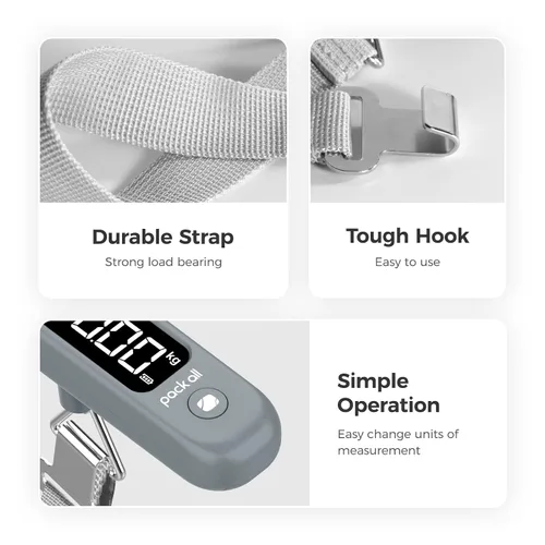 Vista 6 de pack all Báscula de equipaje de 110 libras, báscula digital de equipaje de mano, báscula de peso para maleta de viaje con pantalla LCD, batería