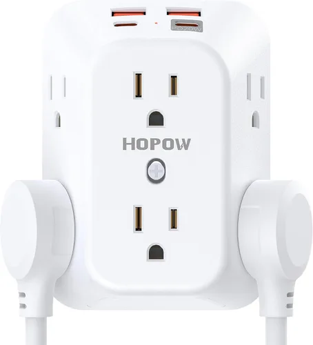 Vista 13 de USB Wall Charger Surge Protector, HOPOW 6 Outlet Extender with 4 USB Charging Ports (2 USB C), 3-Sided 1050J Multi Plug Wall Outlet, Wall Mount for