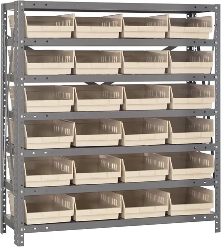 Vista 298 de Quantum QSBU-245BK Heavy Duty Shelving Unit with (7) Shelves and (24) QUS245 Black Bins for Garage Warehouse Storage Distribution 400 lb Load