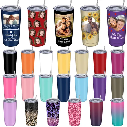 Vista 2 de Vaso de café personalizado con foto personalizada con cara, tazas con tapas y pajitas para mujeres y hombres, regalo de cumpleaños y Navidad