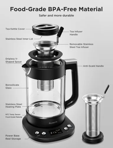 Vista 7 de GoveeLife - Hervidor Eléctrico Inteligente con Infusor de Té para Hojas Sueltas, Hervidor Eléctrico de Té de 1.7 L con Programa de Infusión, Control