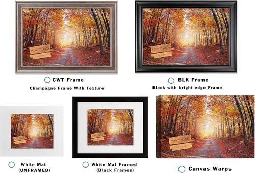 Vista 2 de Autumn Path - Lienzo personalizado o impresión fotográfica y obra de arte enmarcada con nombres de pareja, fecha especial en impresiones, gran