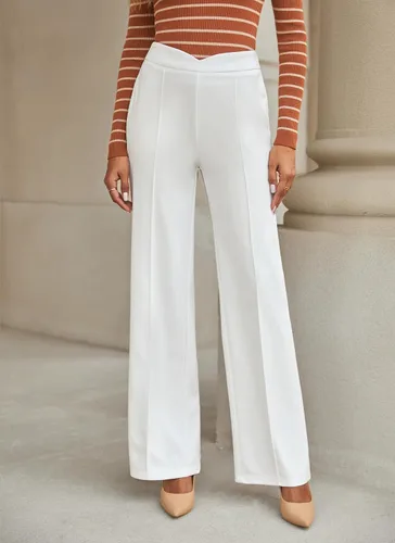Vista 5 de Vetinee Pantalones de vestir para mujer, estilo casual, de cintura alta, pierna ancha, para trabajo, oficina, pantalones elásticos