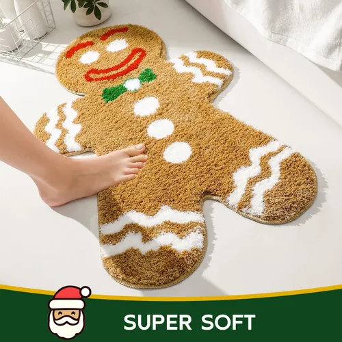 Vista 2 de Bonita alfombra de baño de hombre de jengibre de dibujos animados, divertida alfombra de baño, suave, absorbente, antideslizante, lavable a máquina