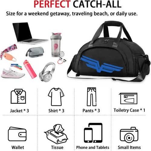 Vista 6 de FIORETTO 30L Sports Gym Duffle Bag with Wet Pocket & Shoe Compartment, Water Repellent Weekender Hospital Overnight Bag for Women, Sports Holdall