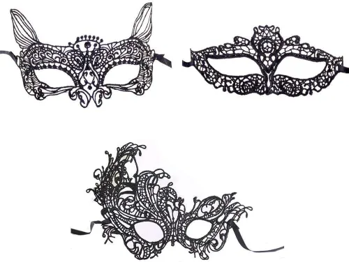 Vista 2 de Tvoip Paquete de 9 máscaras de encaje venecianas para mujer, máscara de ojos sexy para Halloween, carnaval, fiesta, baile, color negro, Negro