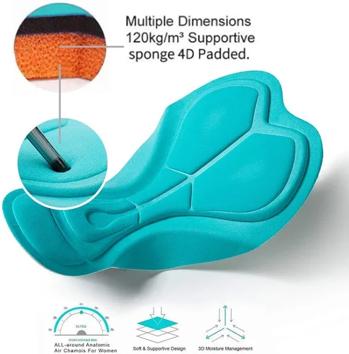 Vista 4 de Pantalones cortos de ciclismo para mujer con gel 4D con franja antideslizante cómodos