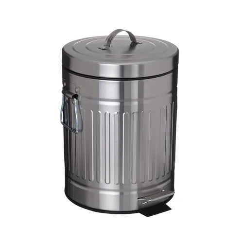 Vista 10 de SIMPLEMADE Cubo de basura redondo con pedal, acero inoxidable con tapa, pequeño cesto de metal/cubo de basura para baño, oficina, negro, 5 litros