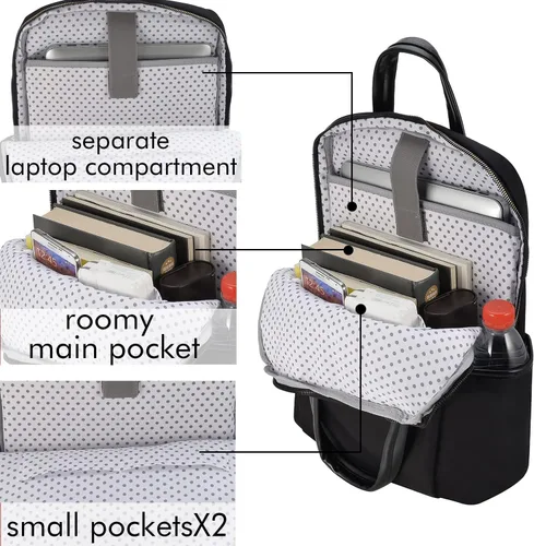 Vista 4 de Mochila para laptop para mujer, delgada de viaje, bolsa para computadora portátil de hasta 15.6 pulgadas, ligera, tamaño mediano, bolsa de trabajo