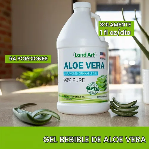 Vista 8 de Land Art Pure Aloe Vera Gel Bebible Sin Sabor 64 fl oz + Clorofila Líquida Sabor Menta 16 fl oz