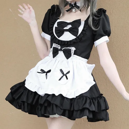 Vista 2 de Kawaii - Vestido de uniforme de Lolita para niñas adolescentes, vestido de sirvienta japonés, anime, cosplay, vestido de sirvienta de Halloween Ren