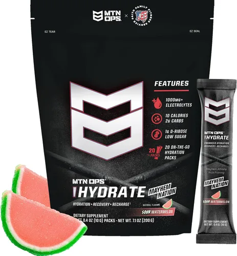 Vista 10 de MTN OPS Hydrate Electrolytes - Mezcla de bebida en polvo, 20 paquetes de electrolitos individuales para llevar con más de 1000 mg de electrolitos