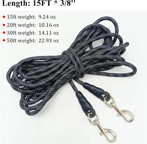 Vista 4 de 15FT 20FT 30FT 50FT Long Dog Tether, Reflective Tie Out Rope Dog Lead for Yard, Obedience Recall Training Outdoor Camping, Playing, Backyard Runner