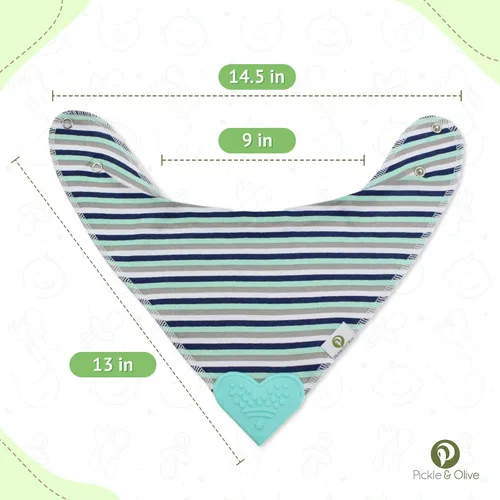 Vista 5 de Pickle & Olive Baberos de dentición bandana para bebé con mordedor de silicona adjunto, juego de 4 - ciervo azul
