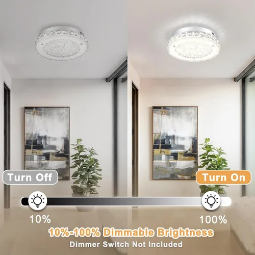 Vista 9 de Lámpara de techo de cristal de montaje al ras, lámpara de techo LED moderna de 8.3 pulgadas, lámparas de araña de cristal regulables