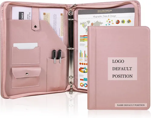 Vista 9 de Calfinder Carpeta de cuero vegano con 3 anillas, soporte para bloc de notas de cuero con cremallera, organizador de cartera de negocios, regalo