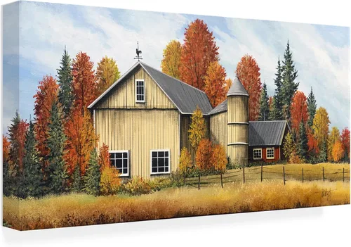 Vista 8 de Lienzo decorativo para pared de Debbi Wetzel Yellow Barn Fall de 12 x 24 pulgadas