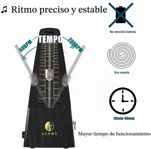 Vista 4 de Metrónomo mecánico con campana de acento, forma clásica, ritmo preciso, múltiples modos de ritmo, adecuado para piano, guitarra, batería, violín