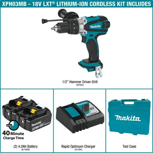 Vista 3 de Makita XPH03MB 18V LXT® Kit de taladro de martillo inalámbrico de iones de litio de 1/2" (4.0Ah)